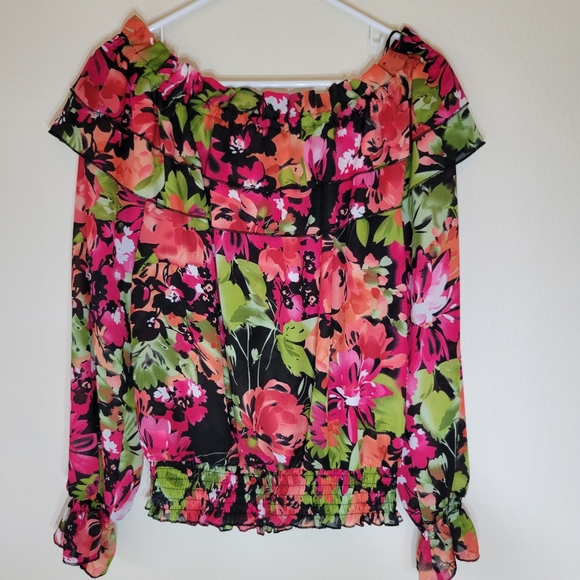 Sunny Leigh M Tropical Floral Boho Ruffle Blouse - Picture 2 of 7